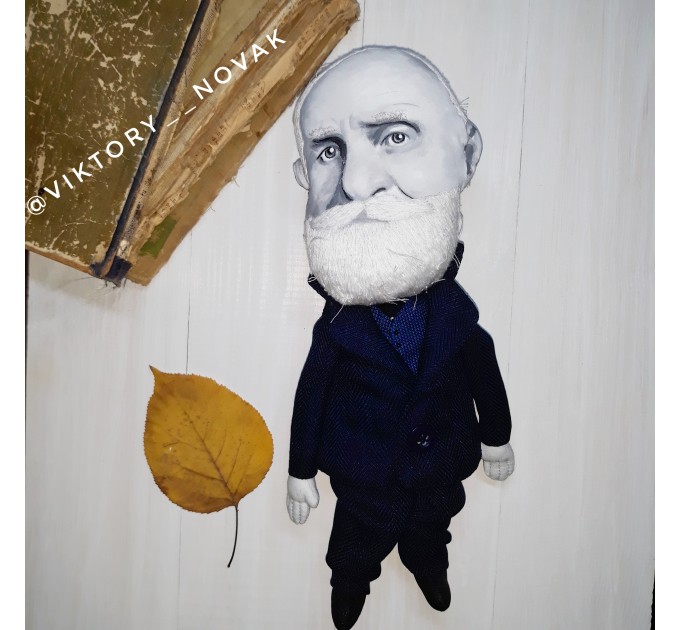 Ivan Petrovich Pavlov doll, famous Russian physiologist - funny psychologist student teacher gift - Textile doll hand embroidered and painted face