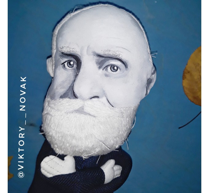 Ivan Petrovich Pavlov doll, famous Russian physiologist - funny psychologist student teacher gift - Textile doll hand embroidered and painted face