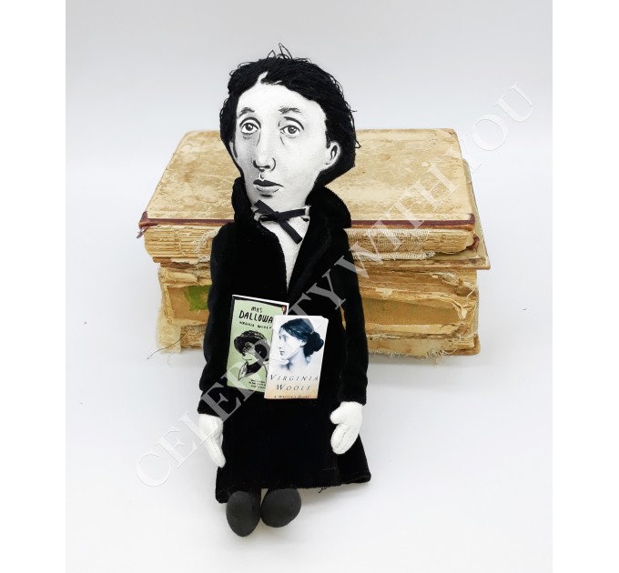 Virginia Woolf doll, famous women author classic literature - Literary Gift for Readers & Writers - Collectible doll + 2 miniature books