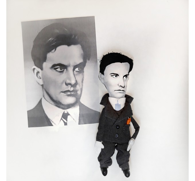 Vladimir Mayakovsky Russian poet, communist USSR - bookshelves decor - Collectible doll + miniature books