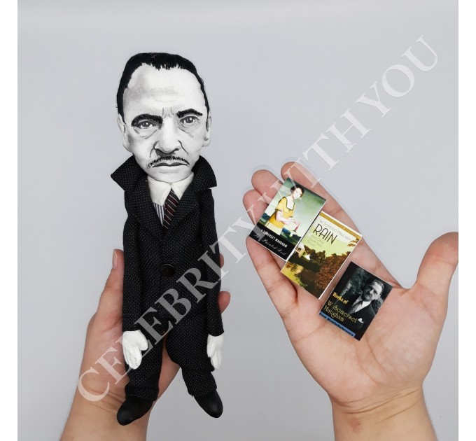 W. Somerset Maugham English playwright, novelist - Gift for writer - Collectible doll + miniature books