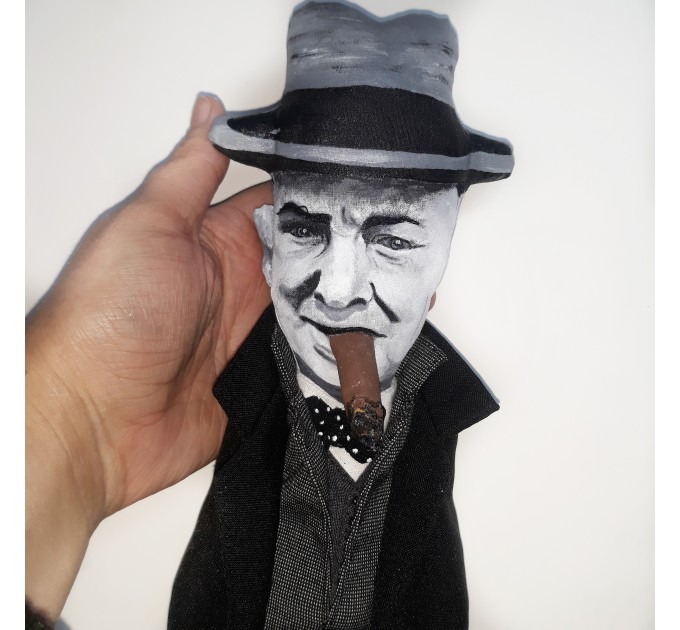 Winston Churchill Britain Prime Minister - Father's day gift - Textile doll hand embroidered and painted face