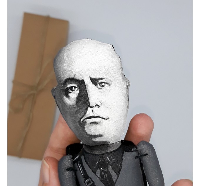 Mussolini finger puppet, caricature doll - history teacher gift - Collectible hand painted doll