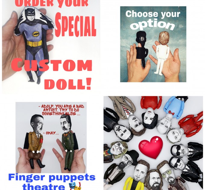 Mussolini finger puppet, caricature doll - history teacher gift - Collectible hand painted doll