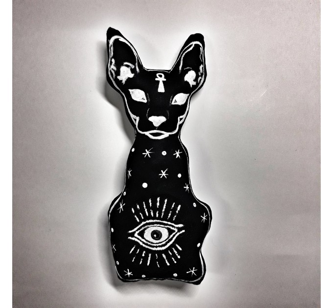 Goth Black CAT - Gothic Home Decor - magics cat - black cat luck - hand painted toy