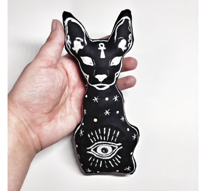 Goth Black CAT - Gothic Home Decor - magics cat - black cat luck - hand painted toy