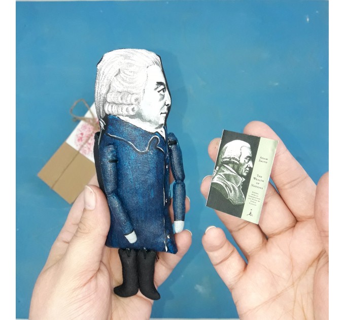 Adam Smith economist, philosopher - book shelf decoration - Gift for philosopher - Collectible philosopher action figure 1:12 hand painted + mini book