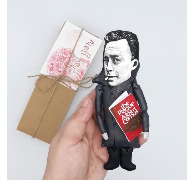 Albert Camus philosopher figure, Book lover decor - Collectible doll