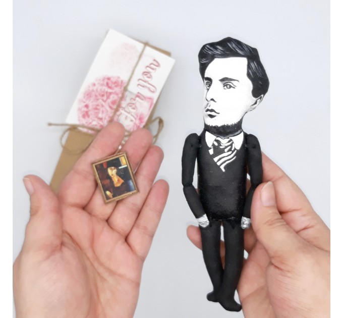 Amedeo Modigliani artist action figure 1:12, Italian artist, sculptor - Gift for painter, Art teacher birthday - Collectible handmade finger puppet + miniature picture