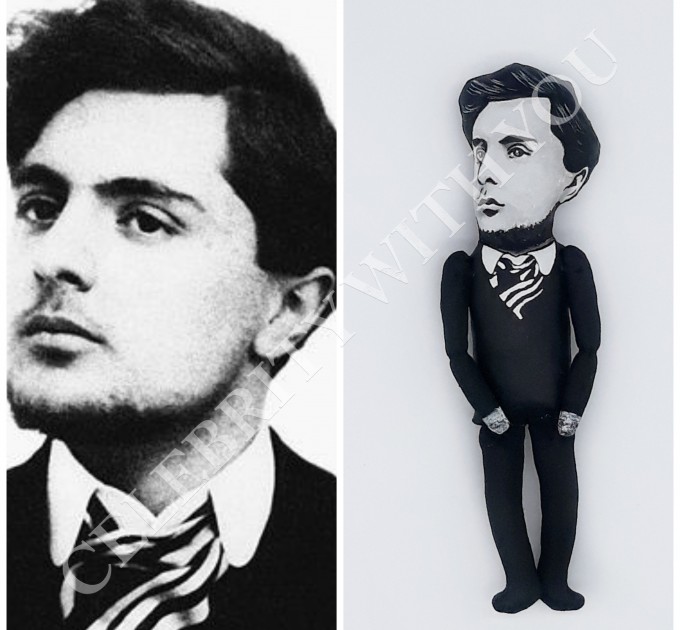 Amedeo Modigliani artist action figure 1:12, Italian artist, sculptor - Gift for painter, Art teacher birthday - Collectible handmade finger puppet + miniature picture