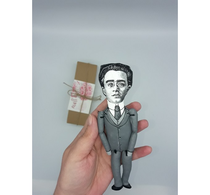 Antonio Gramsci political action figure 1:12, Italian Marxist philosopher, journalist, linguist, writer, communist - Philosophy gift, library artwork - Collectible little thinker doll + miniature book