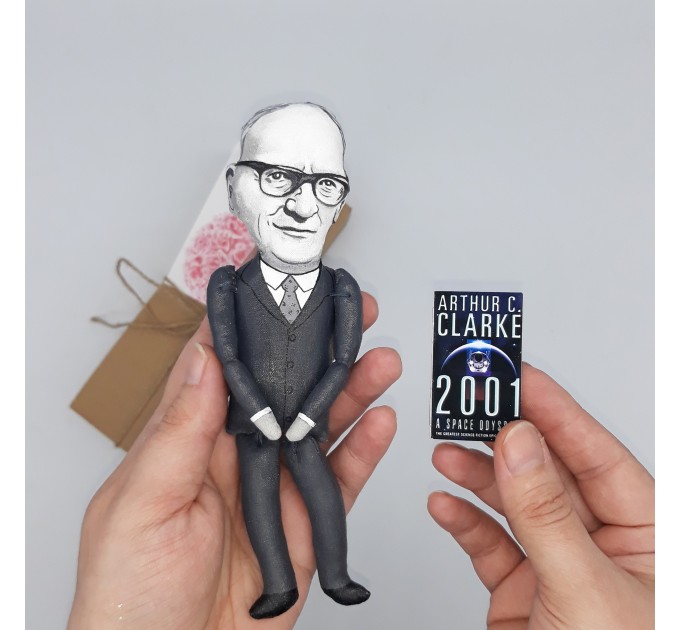 Arthur C. Clarke science fiction writer - A Space Odyssey - Reader gifts - booklover gift -  Collectible doll hand painted + Mini Book