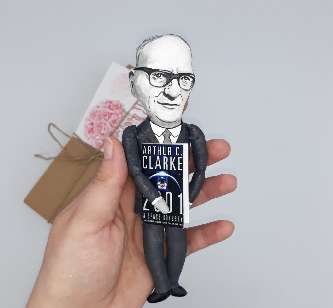 Arthur C. Clarke science fiction writer - A Space Odyssey - Reader gifts - booklover gift -  Collectible doll hand painted + Mini Book