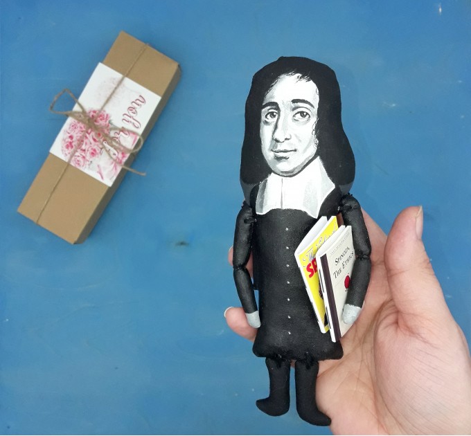 Baruch Spinoza Dutch philosopher action figure 1:12, 17th-century Enlightenment - realist - literature gift, a unique collection for smart people - Collectible philosopher doll hand painted + miniature books