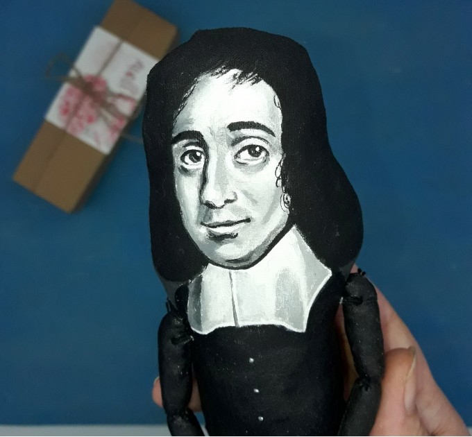 Baruch Spinoza Dutch philosopher action figure 1:12, 17th-century Enlightenment - realist - literature gift, a unique collection for smart people - Collectible philosopher doll hand painted + miniature books