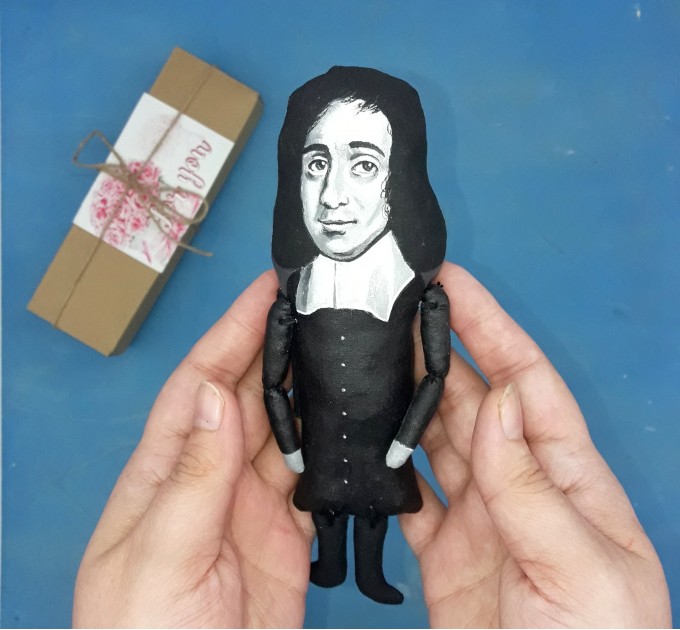 Baruch Spinoza Dutch philosopher action figure 1:12, 17th-century Enlightenment - realist - literature gift, a unique collection for smart people - Collectible philosopher doll hand painted + miniature books