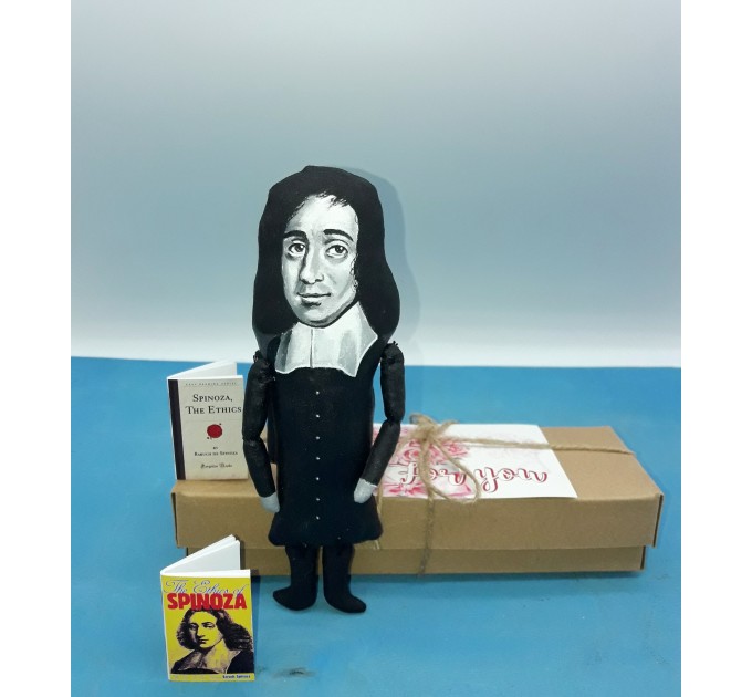 Baruch Spinoza Dutch philosopher action figure 1:12, 17th-century Enlightenment - realist - literature gift, a unique collection for smart people - Collectible philosopher doll hand painted + miniature books