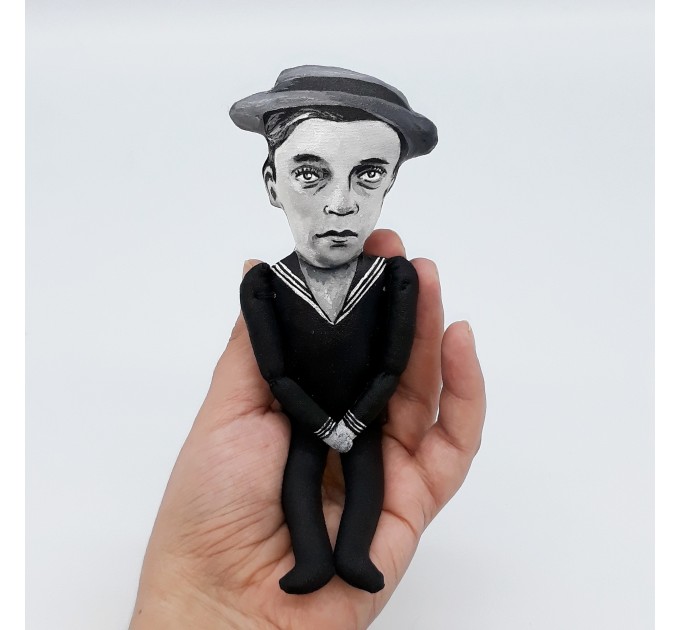 Buster Keaton comedian figure, Star of classic Hollywood - Collectible doll hand painted