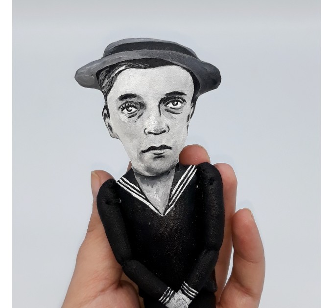 Buster Keaton comedian figure, Star of classic Hollywood - Collectible doll hand painted