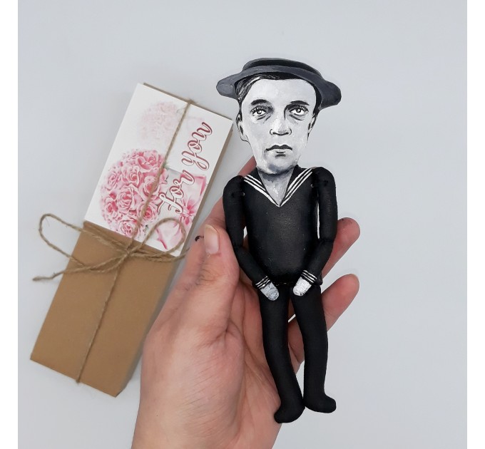 Buster Keaton comedian figure, Star of classic Hollywood - Collectible doll hand painted