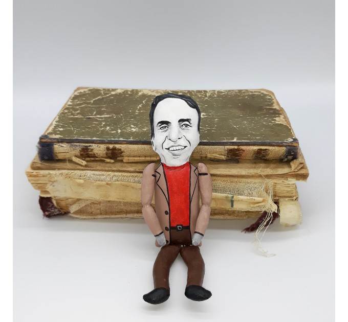 Carl Sagan famous scientist figure, Professor gift! Collectible doll + miniature book