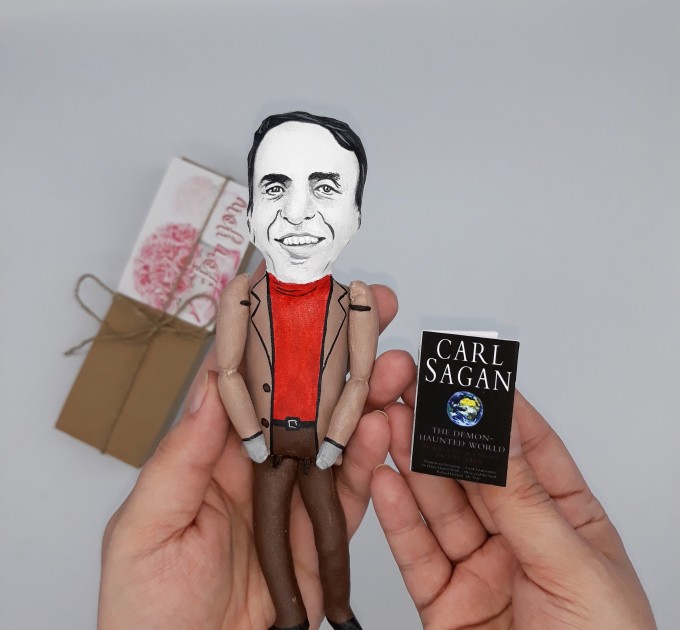 Famous scientist astrophysics - professor gift idea - Collectible doll hand painted + Miniature Book