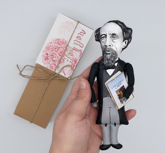 Famous British author - Literary Gift - book shelf decoration - doll hand painted + Miniature Book