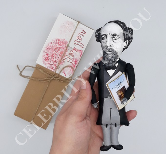 Famous British author - Literary Gift - book shelf decoration - doll hand painted + Miniature Book