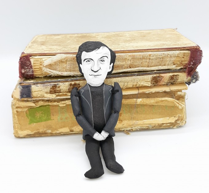 Douglas Adams action figure - screenwriter, essayist, humorist, satirist - library figurine + Miniature Book