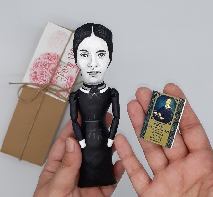  great American poet, inspirational literary woman - Readers gift, library decor - doll hand painted + Miniature Book