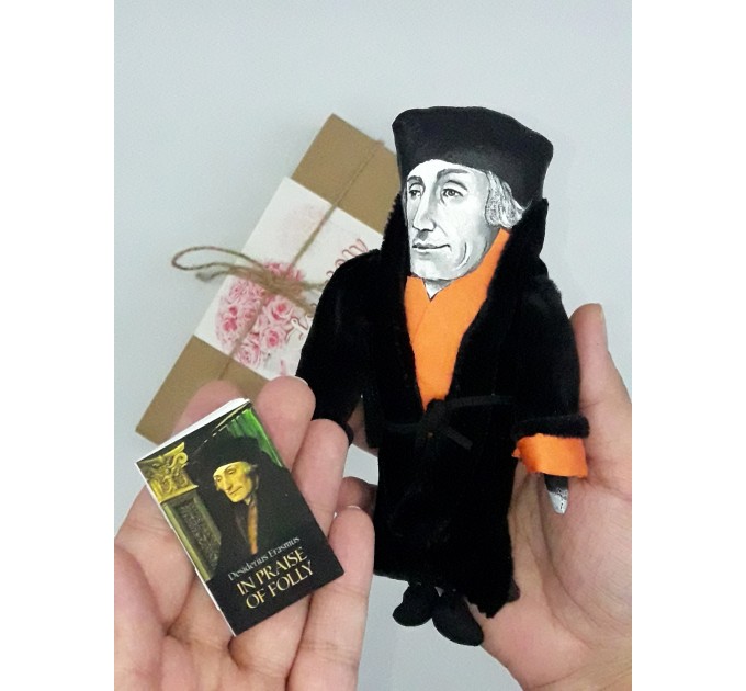 Erasmus Dutch philosopher action figure 1:12  Renaissance, Christian scholar - a unique collection for smart people - present lover book - Collectible scientist finger puppets hand painted + Miniature Book