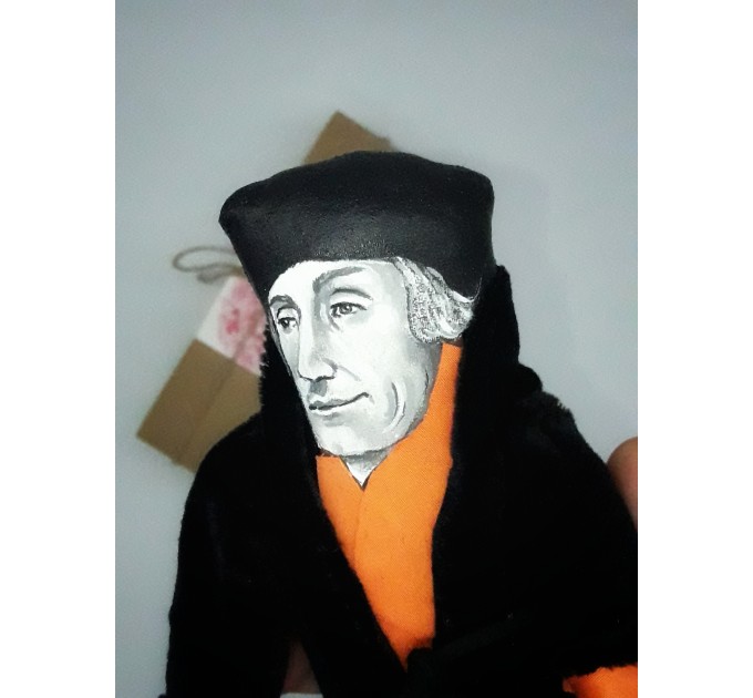 Erasmus Dutch philosopher action figure 1:12  Renaissance, Christian scholar - a unique collection for smart people - present lover book - Collectible scientist finger puppets hand painted + Miniature Book