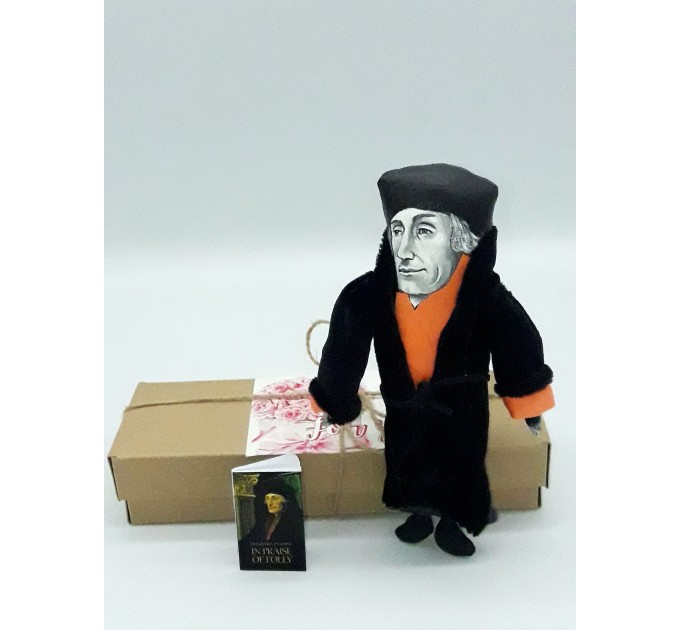 Erasmus Dutch philosopher action figure 1:12  Renaissance, Christian scholar - a unique collection for smart people - present lover book - Collectible scientist finger puppets hand painted + Miniature Book