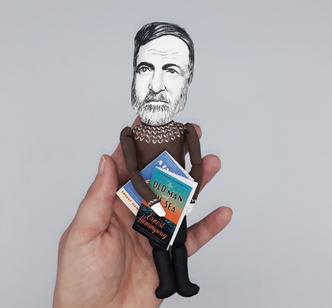 famous American journalist, novelist - Literary Gift - Collectible doll + Miniature Books