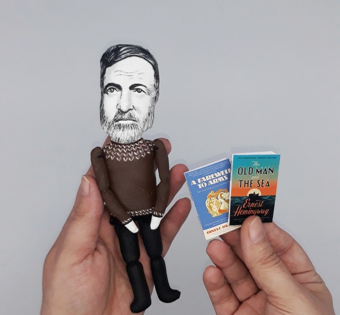 famous American journalist, novelist - Literary Gift - Collectible doll + Miniature Books