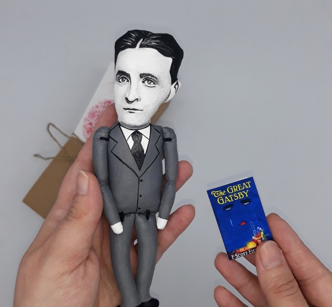 Famous literary figurine, fiction writer author - Funny literary Readers & Writers gift, book shelf decorations - Collectible handmade doll + Miniature Book 