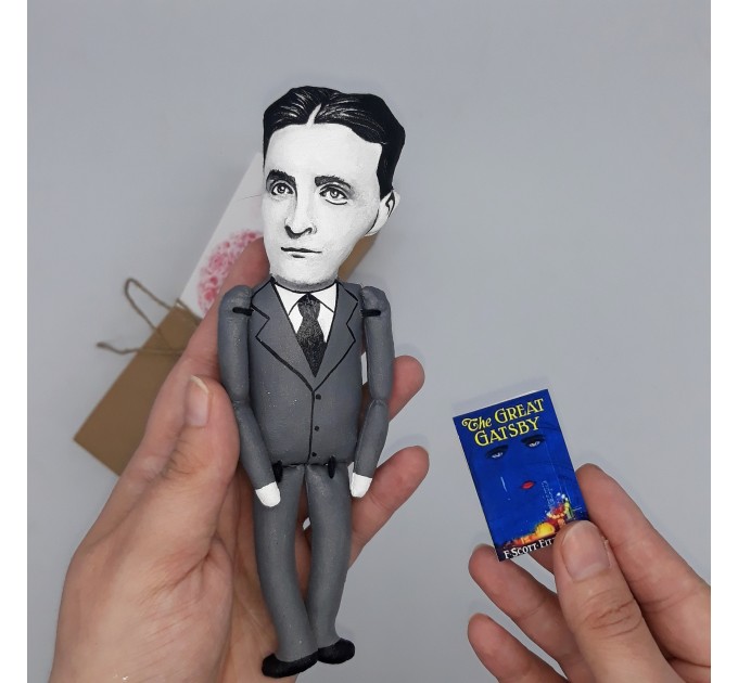 Famous literary figurine, fiction writer author - Funny literary Readers & Writers gift, book shelf decorations - Collectible handmade doll + Miniature Book 