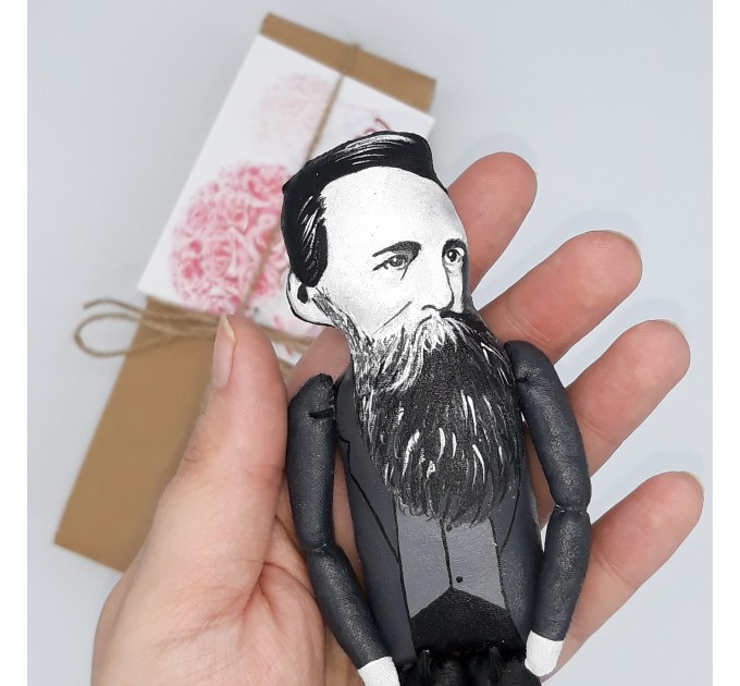 Friedrich Engels German philosopher, historian, political scientist and revolutionary socialist - book shelf decorations - Collectible little thinker doll hand painted + miniature book