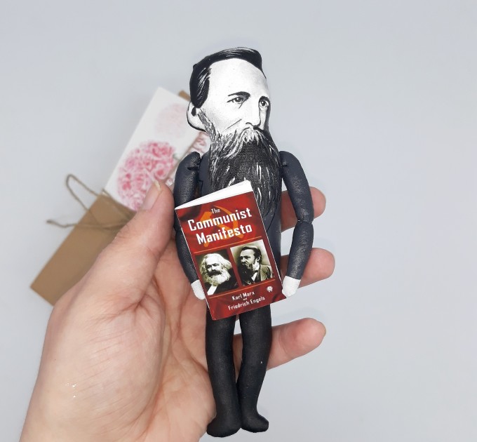 Friedrich Engels German philosopher, historian, political scientist and revolutionary socialist - book shelf decorations - Collectible little thinker doll hand painted + miniature book