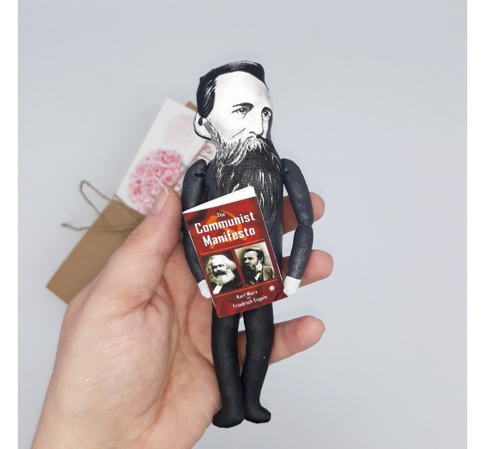 Friedrich Engels German philosopher, historian, political scientist and revolutionary socialist - book shelf decorations - Collectible little thinker doll hand painted + miniature book