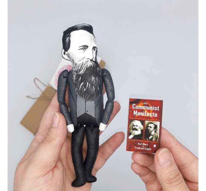 Friedrich Engels German philosopher, historian, political scientist and revolutionary socialist - book shelf decorations - Collectible little thinker doll hand painted + miniature book