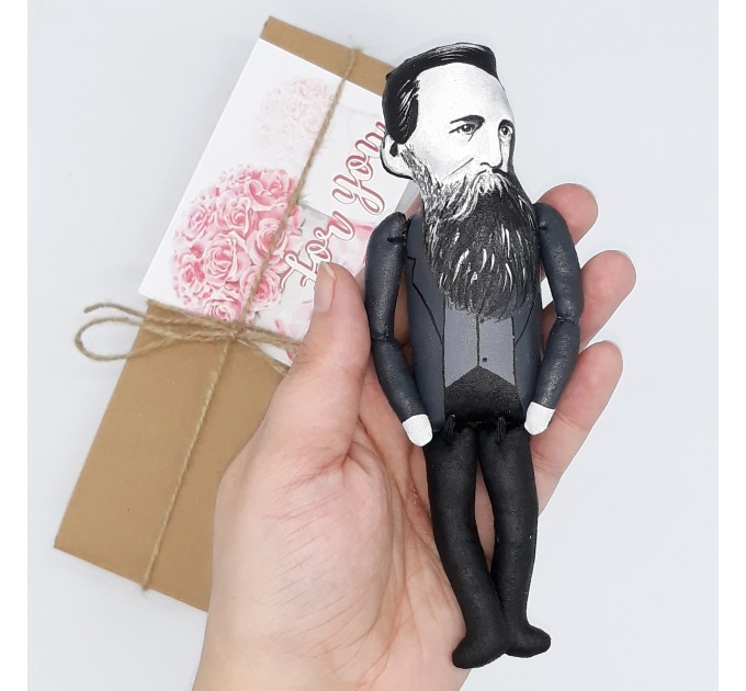 Friedrich Engels German philosopher, historian, political scientist and revolutionary socialist - book shelf decorations - Collectible little thinker doll hand painted + miniature book