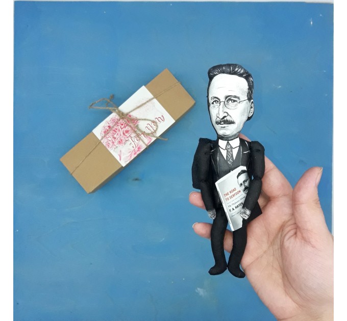 Friedrich Hayek Austrian economist and philosopher - liberalism - philosophy gift - Collectible  handmade figurine hand painted + miniature book