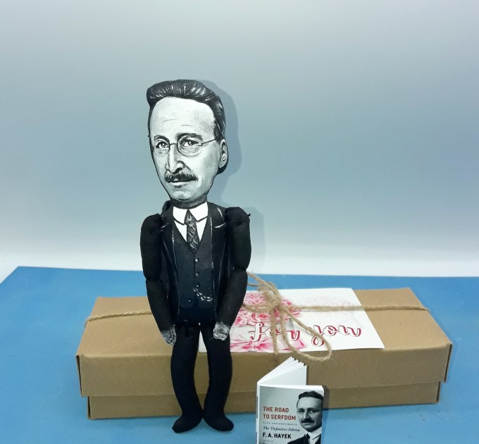 Friedrich Hayek Austrian economist and philosopher - liberalism - philosophy gift - Collectible  handmade figurine hand painted + miniature book