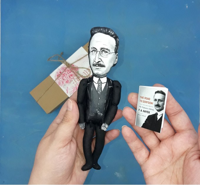Friedrich Hayek Austrian economist and philosopher - liberalism - philosophy gift - Collectible  handmade figurine hand painted + miniature book