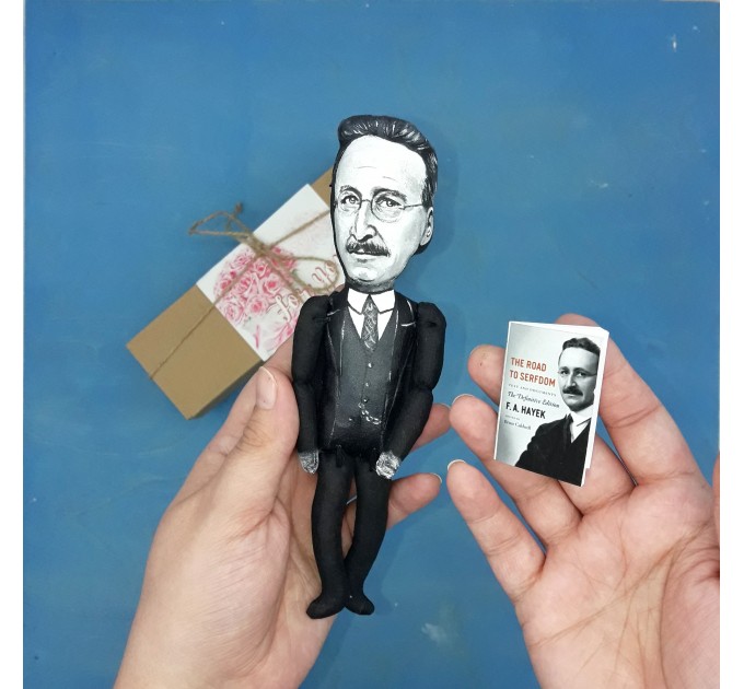 Friedrich Hayek Austrian economist and philosopher - liberalism - philosophy gift - Collectible  handmade figurine hand painted + miniature book