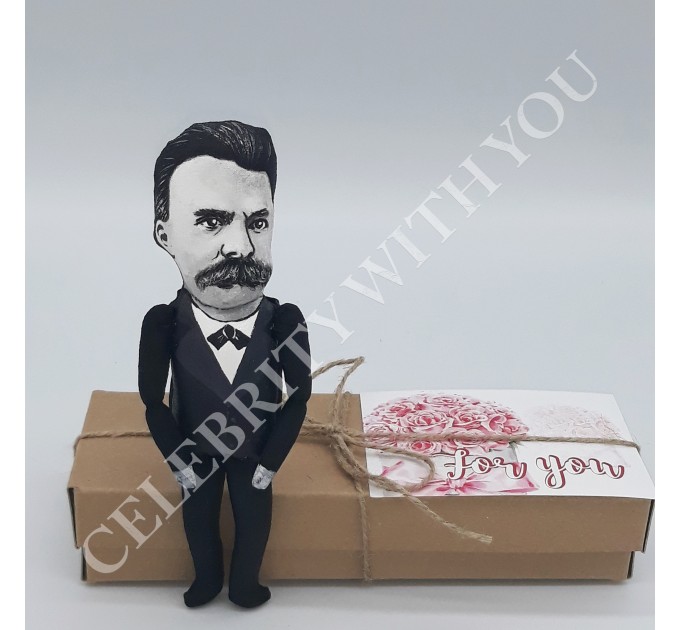Friedrich Nietzsche thinker action figure 1:12, German philosopher, poet, philologist - Bookworm gifts - Philosopher gift - Collectible handmade finger puppet hand painted + Miniature Books