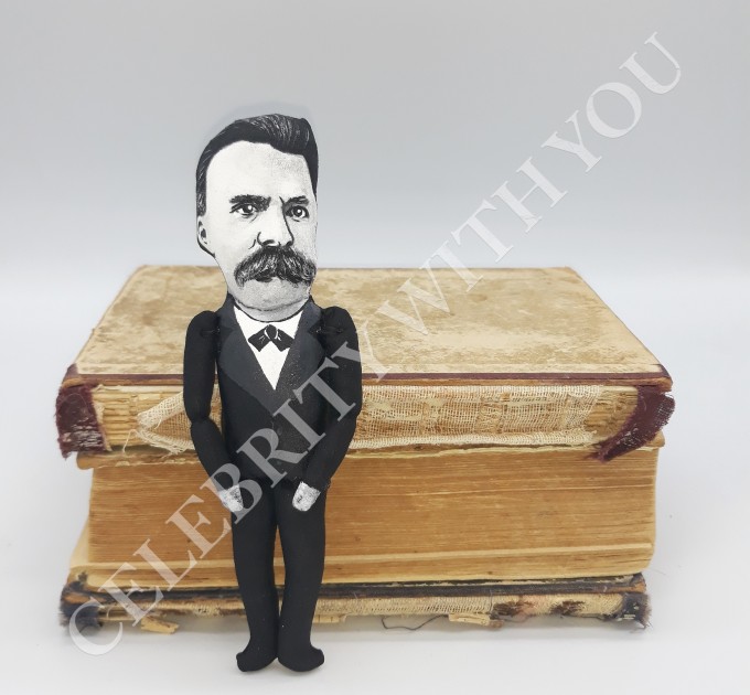 Friedrich Nietzsche thinker action figure 1:12, German philosopher, poet, philologist - Bookworm gifts - Philosopher gift - Collectible handmade finger puppet hand painted + Miniature Books