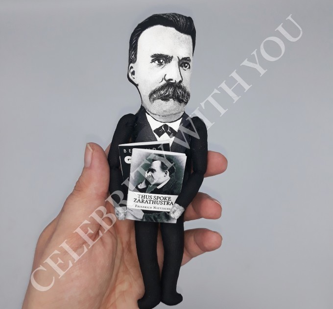 Friedrich Nietzsche thinker action figure 1:12, German philosopher, poet, philologist - Bookworm gifts - Philosopher gift - Collectible handmade finger puppet hand painted + Miniature Books