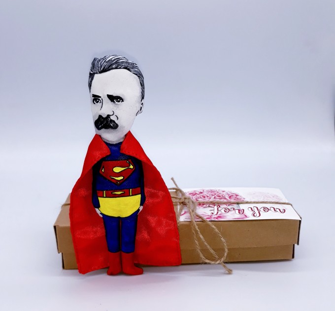 Friedrich Nietzsche SuperMan figurine - Christmas tree toy, Collectible doll hand painted